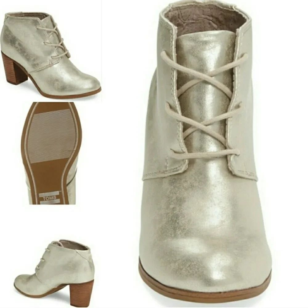 Toms Lunata Lace Up Bootie in Metallic Gold Sz 6.5